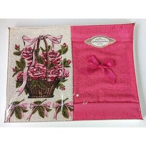 Vintage Box of Two Golden Crown Decorative Guest Towels Pinks White Green NIB